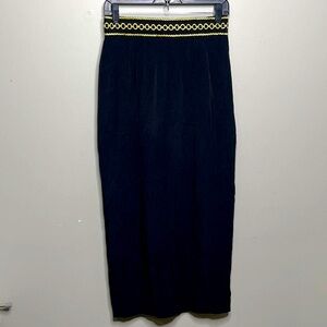 Jenna Vintage 80’s Gold Chain 100% Silk Pencil Skirt, Black and Gold, Sz 8, EUC